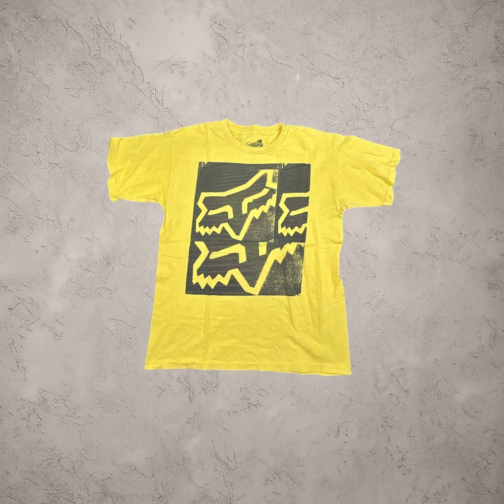 Fox Racing Graphic T-Shirt Mens Medium Yellow Black Y2K Motocross Skater Tee